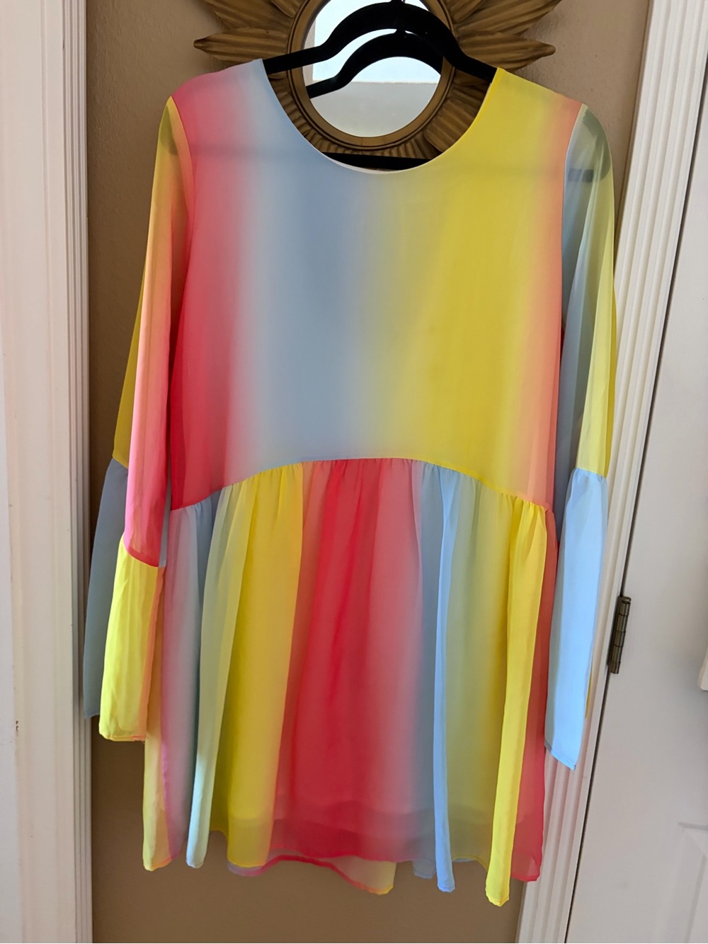Palms Away Rainbow Colorful Women’s Baby Doll Sheer Dress L